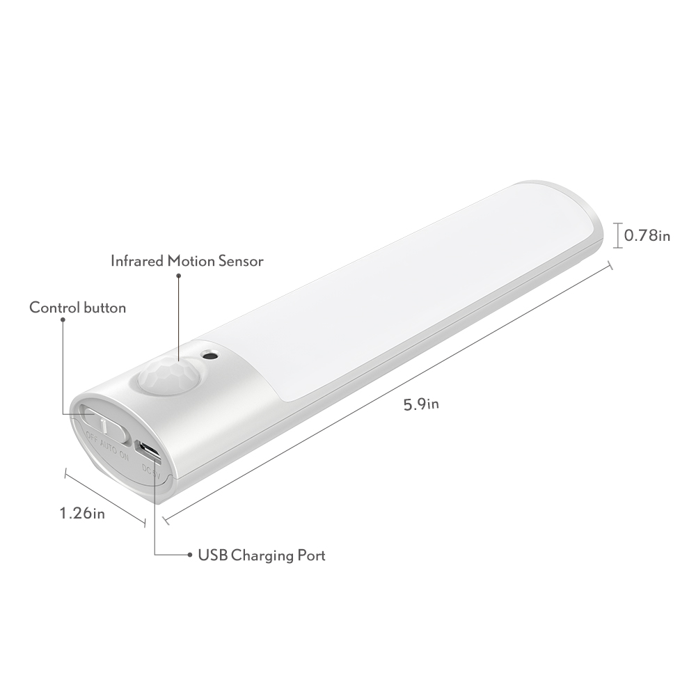 USB Rechargeable Wireless Battery Power Aluminium Closet Lights Automatic Magnet Motion Sensor Under Cabinet Light For Kitchen
