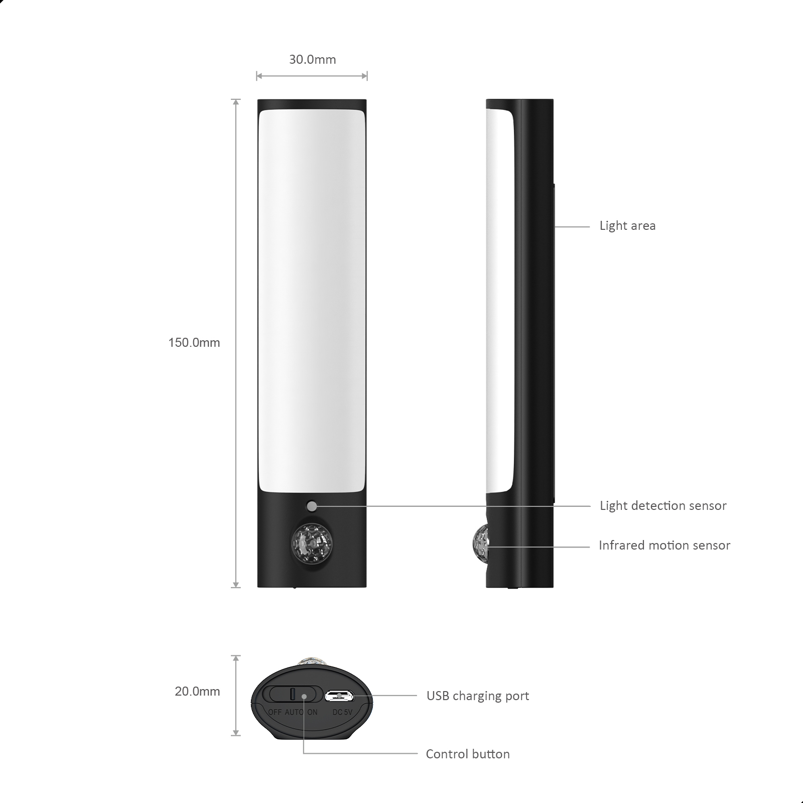 KERUI Wireless Smart PIR Closet Light Wall Light Black Rechargeable Motion Sensor Light
